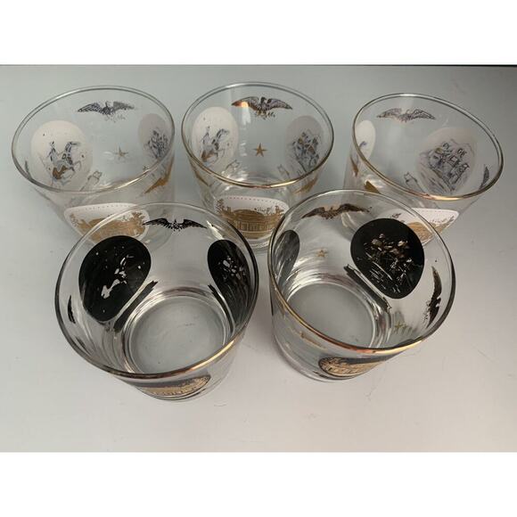 Vintage Libbey Americana Rocks Glass Paul Revere Old Ironsides Monticello 24K - Picture 8 of 16